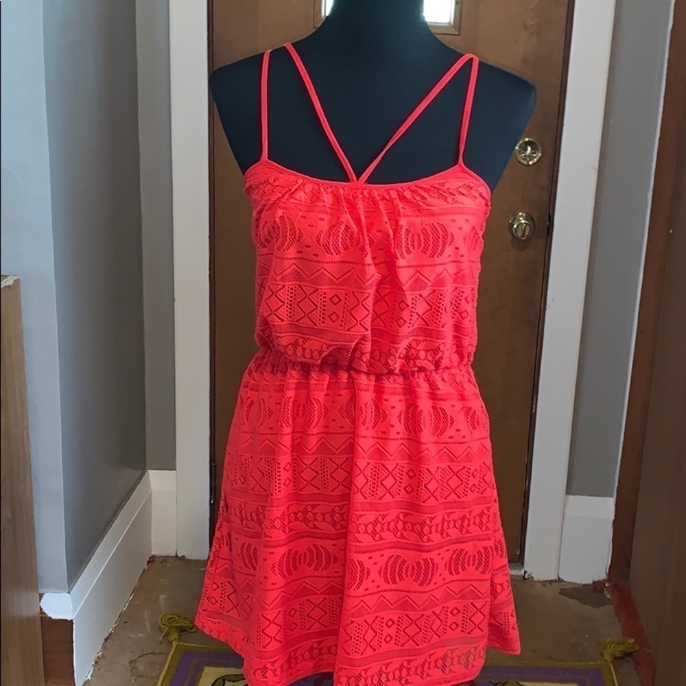 Red dress with lace cutouts like new!